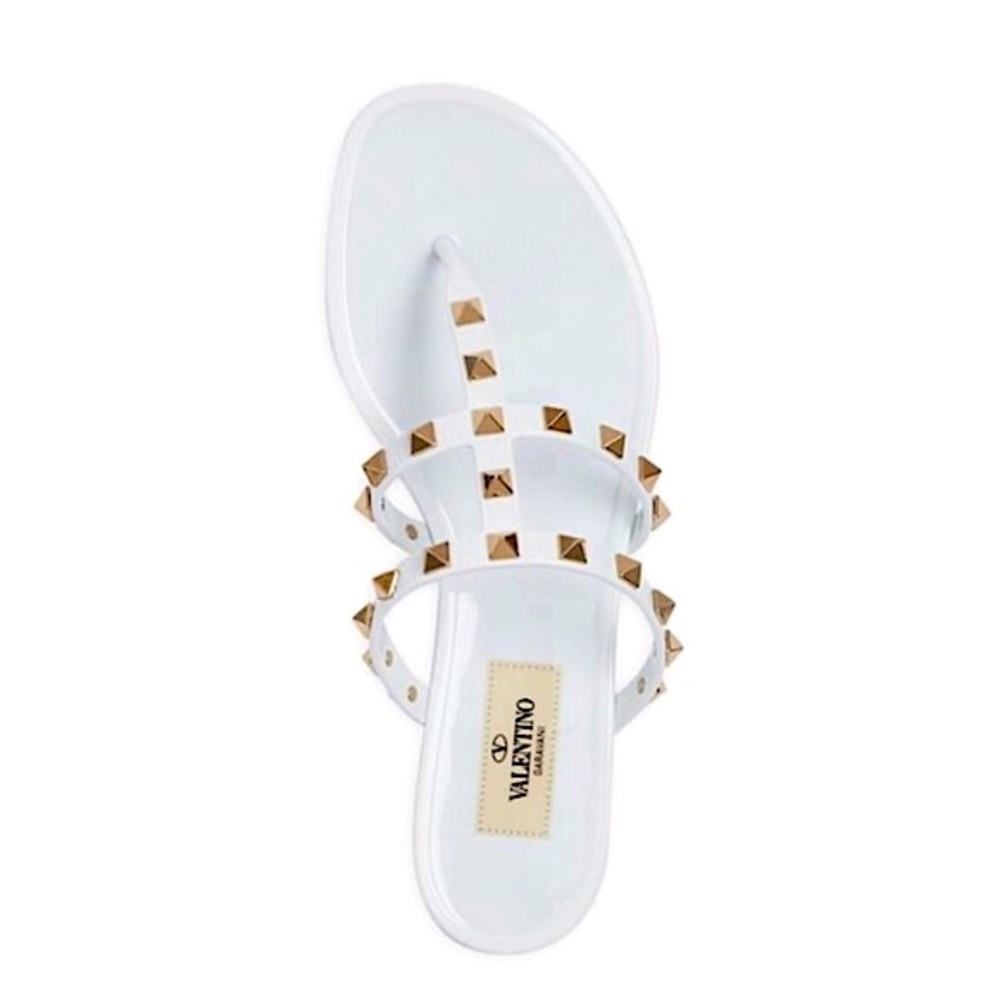 Valentino Garavani Women's White Rockstud PVC Thong Sandals (Size 9)